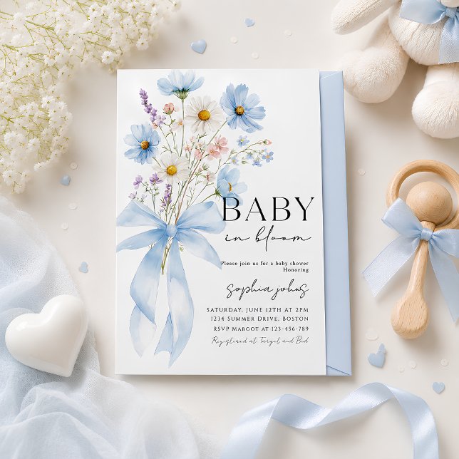 Faire-part de naissance bébé garçon Blue Bow Baby  (Créateur téléchargé)