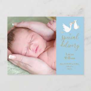 Faire-part de naissance Bébé garçon cigogne livrai