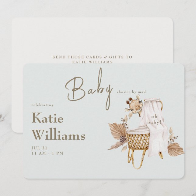 Faire-part de naissance bébé girafe berceau en Lig (Devant / Derrière)