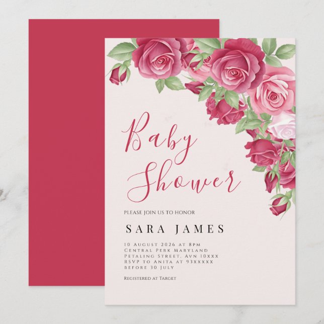 Faire-Part de Naissance Bébé Jardin de Roses Encha (Devant / Derrière)