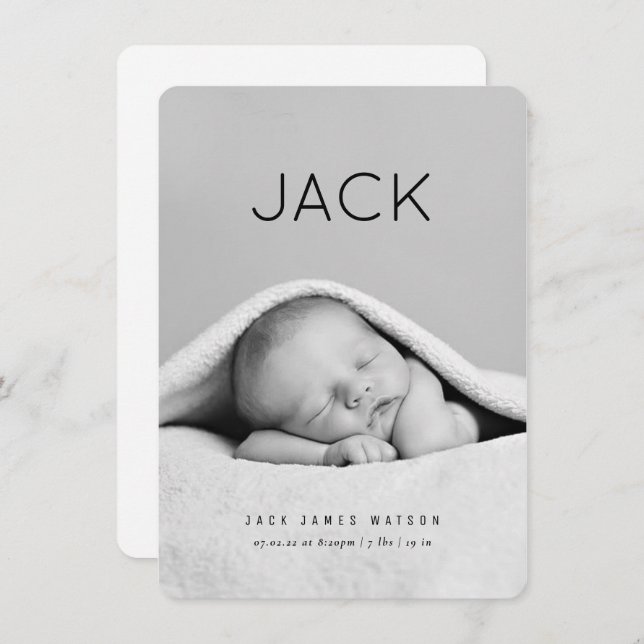 Faire-part de naissance bébé minimale (Devant / Derrière)