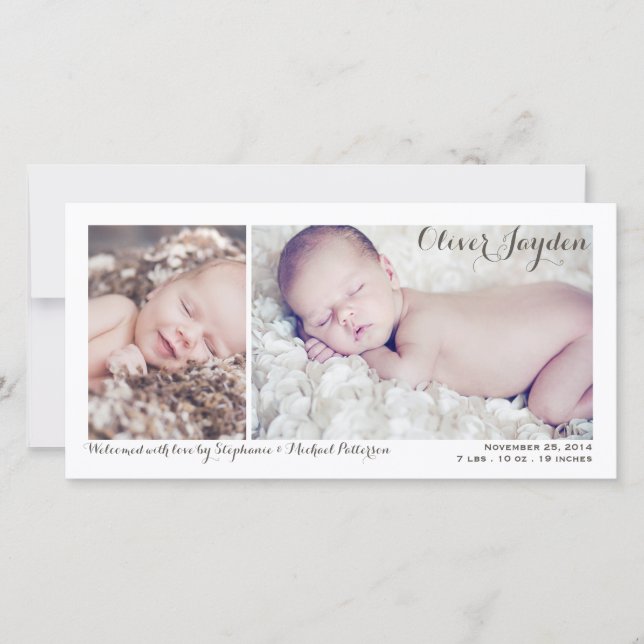 Faire-part de naissance bébé moderne à deux photos (Devant)