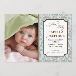 Faire-part de naissance bébé motif baroque (bleu)