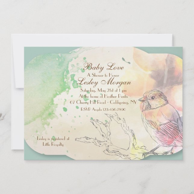 Faire-part de naissance Bébé Oiseau à l'aquarelle (Devant)