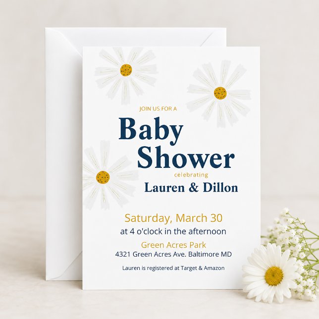 Faire-part de naissance bébé pour une arrivée prin (Daisy Baby Shower Theme)