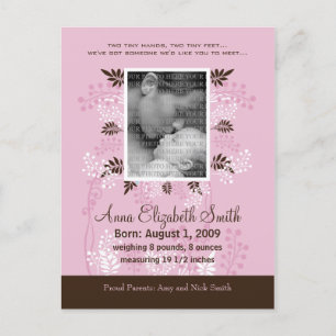 Faire-part de naissance bébé Rose avec fougère au