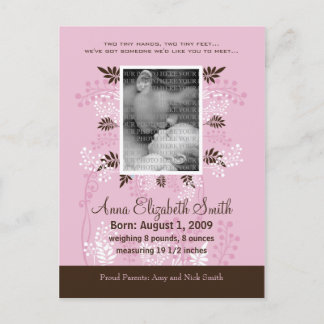Faire-part de naissance bébé Rose avec fougère au 