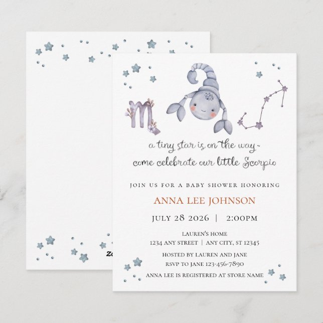 Faire-part de naissance Bébé Scorpion (Devant / Derrière)