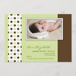 Faire-part de naissance bébé vert Pois