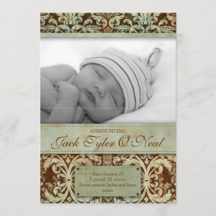 Faire-part de naissance bébé Vintage Brown vert