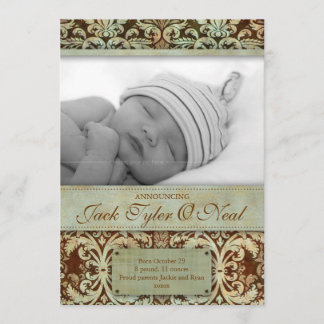 Faire-part de naissance bébé Vintage Brown vert