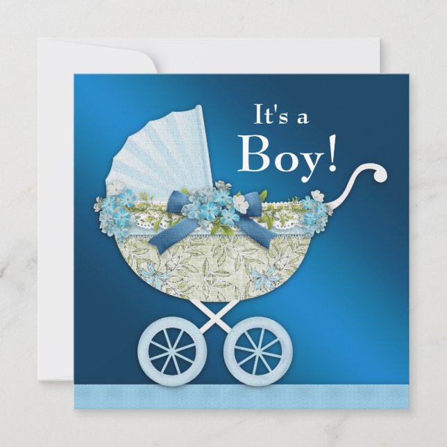 Faire-part de naissance beige, bleu marine, pour g (Devant)