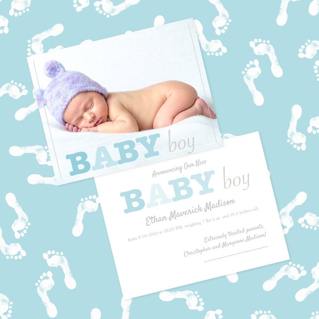 Faire-part de naissance bleu avec lettrage pour ga (Créateur téléchargé)