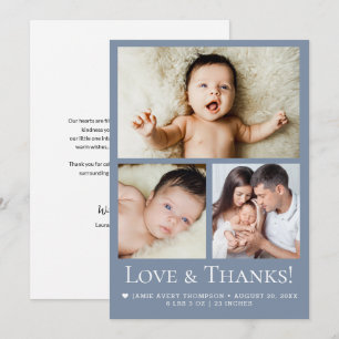 Faire-part de naissance bleu bébé photo Love and T