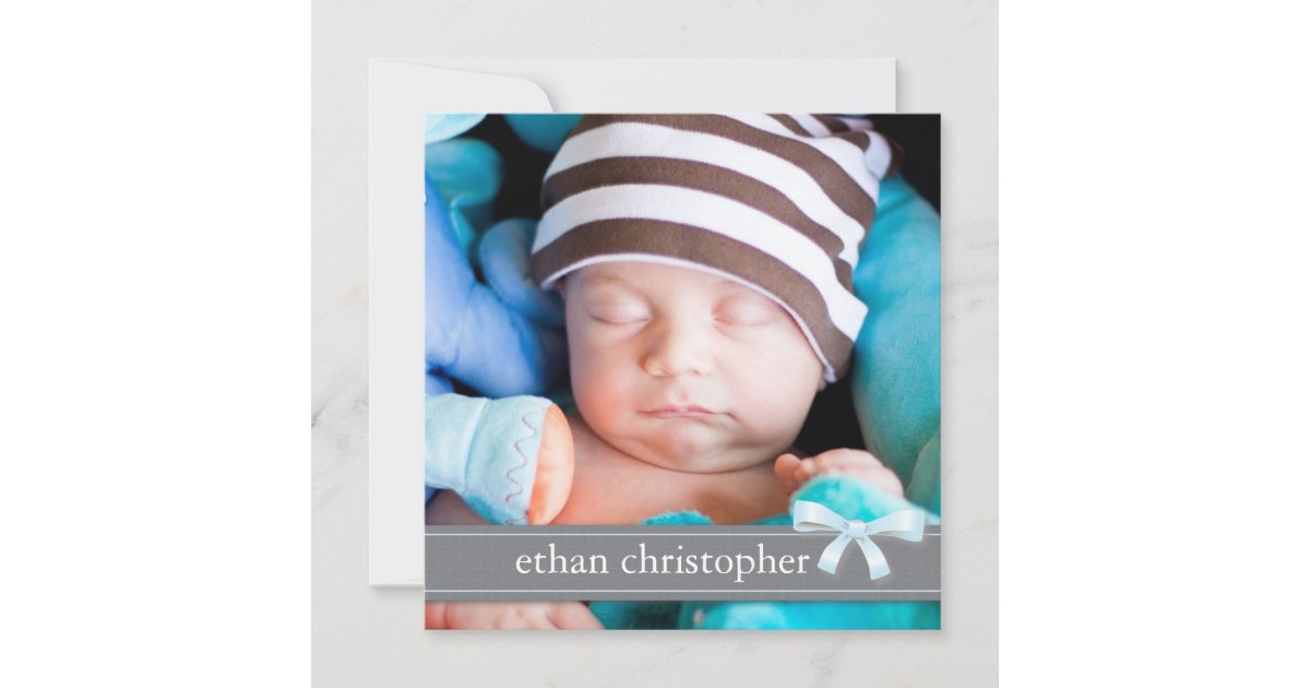 Faire Part De Naissance Bleu De Photo De Bebe Zazzle Fr