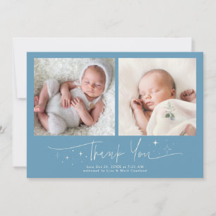 Faire-part de naissance bleu denim Merci Script