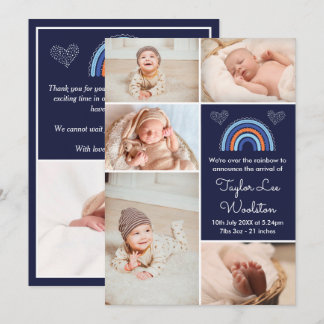 Faire-part de naissance bleu marine garçon arc-en-