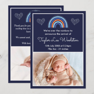 Faire-part de naissance bleu marine garçon arc-en-
