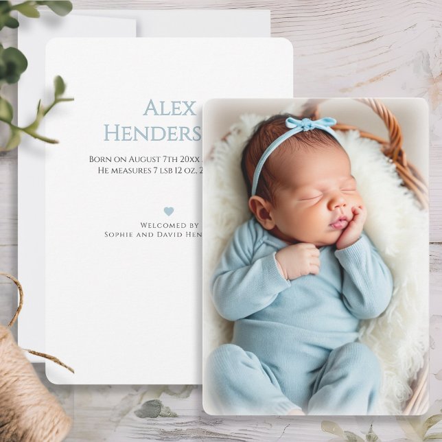 Faire-part de naissance bleu pour bébé garçon avec (Baby Boy Photo Blue Birth Announcement Card)