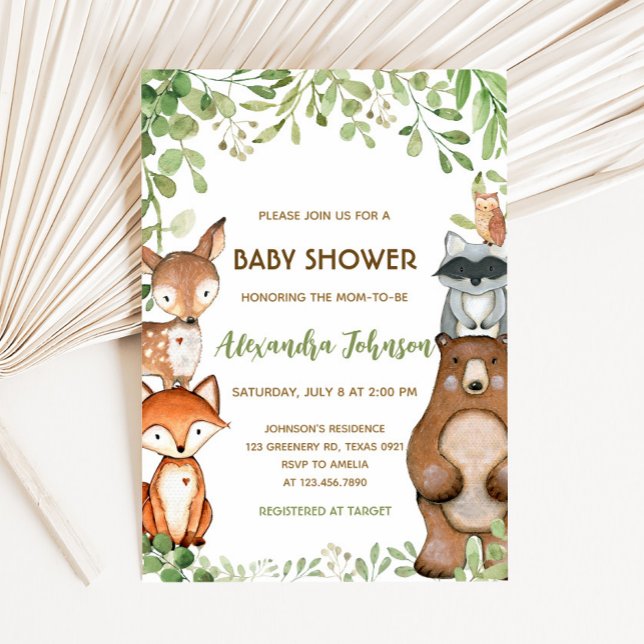 Faire-Part de Naissance Boisée pour Bébé (Woodland Animals Baby Shower Invitation)