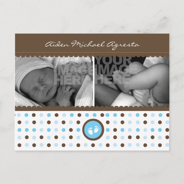 faire-part de naissance brun chocolat et bleu (Devant)