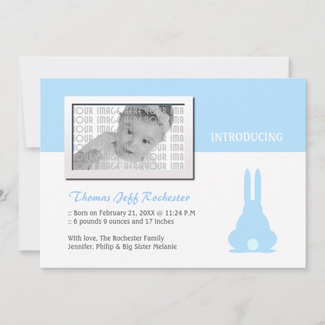 Faire-part de naissance Bunny bleu (Devant)