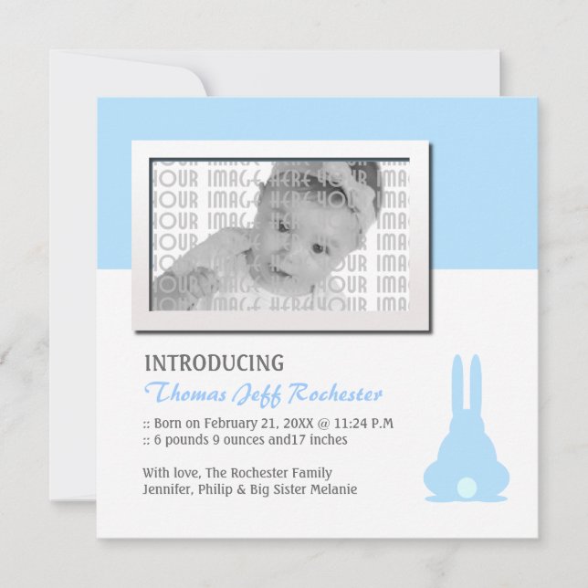 Faire-part de naissance Bunny bleu (Devant)