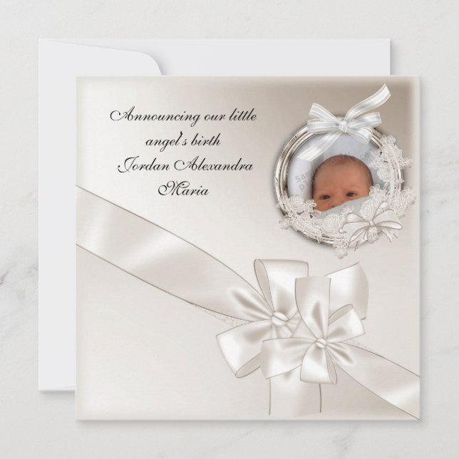 Faire-part de naissance cadre photo beige avec un  (Devant)