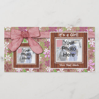 Faire-part de naissance, cadres roses et Carte pho