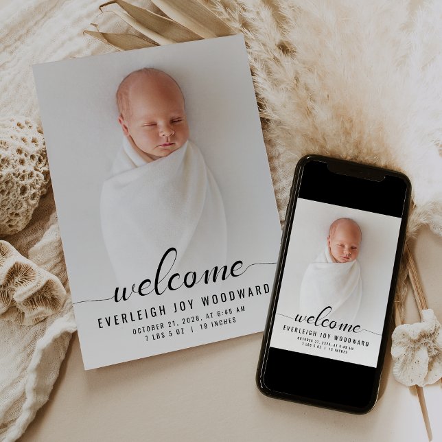 Faire-part de naissance calligraphié noir et blanc (Créateur téléchargé)