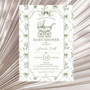 Faire-part de naissance Carrosse Floral Vert Sauge