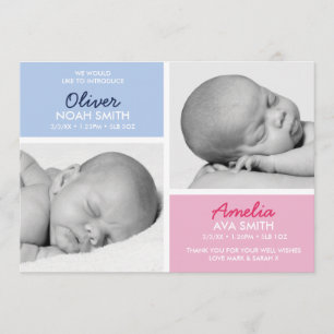 faire-part de naissance/carte de remerciements jum