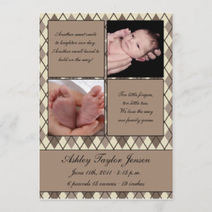 Faire-part de naissance checkered de diamant