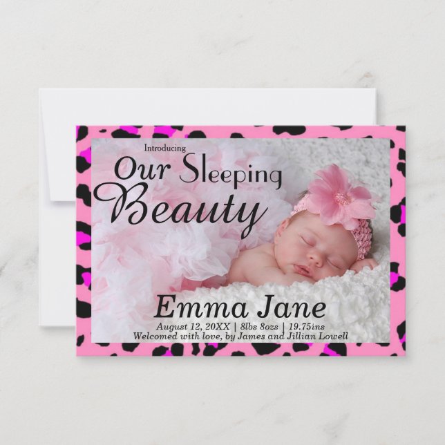 Faire-part de naissance Cheetah Sleeping Beauty 3x (Devant)