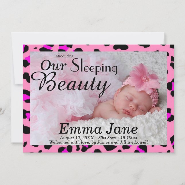 Faire-part de naissance Cheetah Sleeping Beauty Pr (Devant)