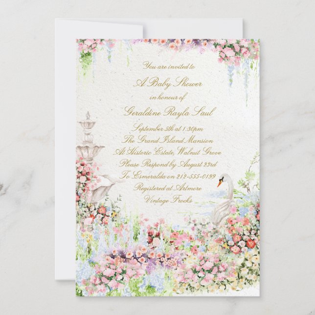 faire-part de naissance chic cygne floral calligra (Devant)