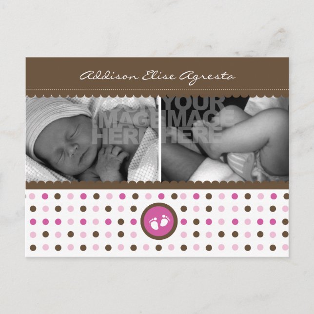 faire-part de naissance chocolat et rose (Devant)
