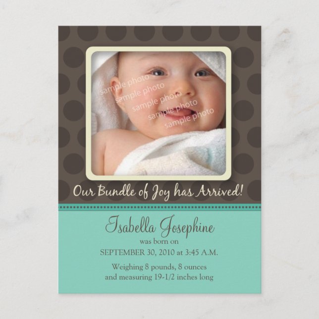 Faire-part de naissance Chocolate Dots Baby (aqua) (Devant)