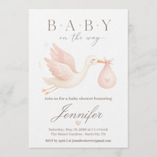Faire-part de naissance cigogne rose