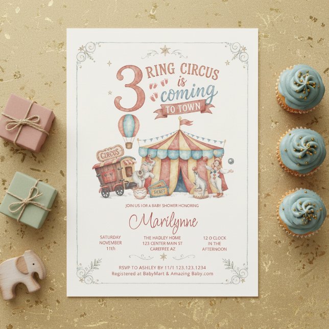Faire-part de naissance cirque à l'aquarelle vinta (Créateur téléchargé)
