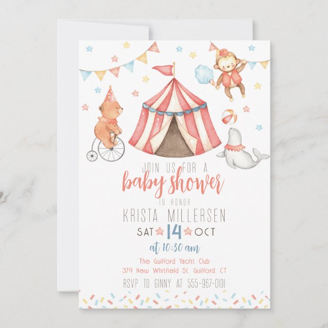 Faire-part de naissance cirque animaux genre neutr (Devant)