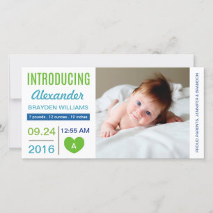 Faire-part de naissance Coeur moderne simple / Aqu