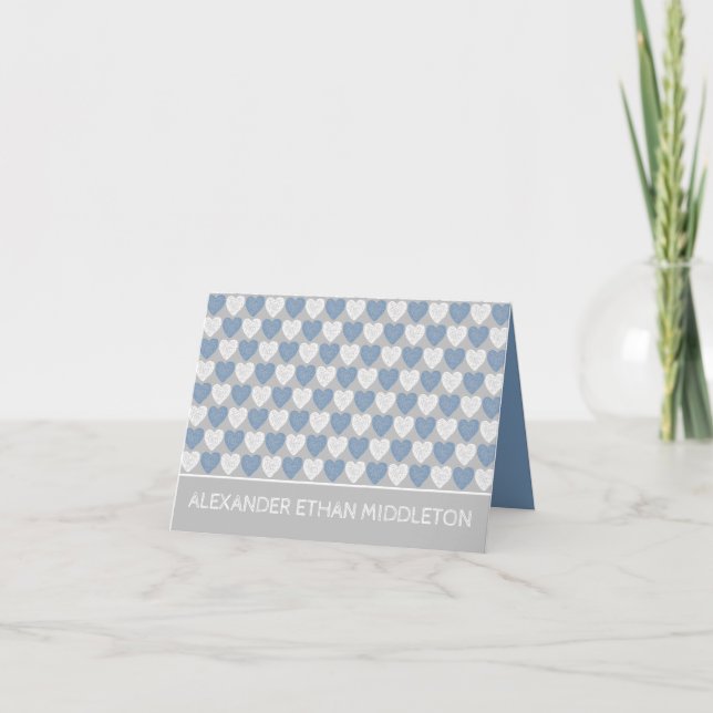 Faire-part de naissance coeurs bleus et blancs sur (Devant)