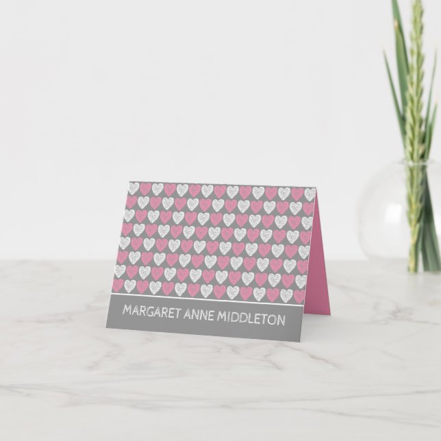 Faire-part de naissance coeurs roses et blancs sur (Devant)