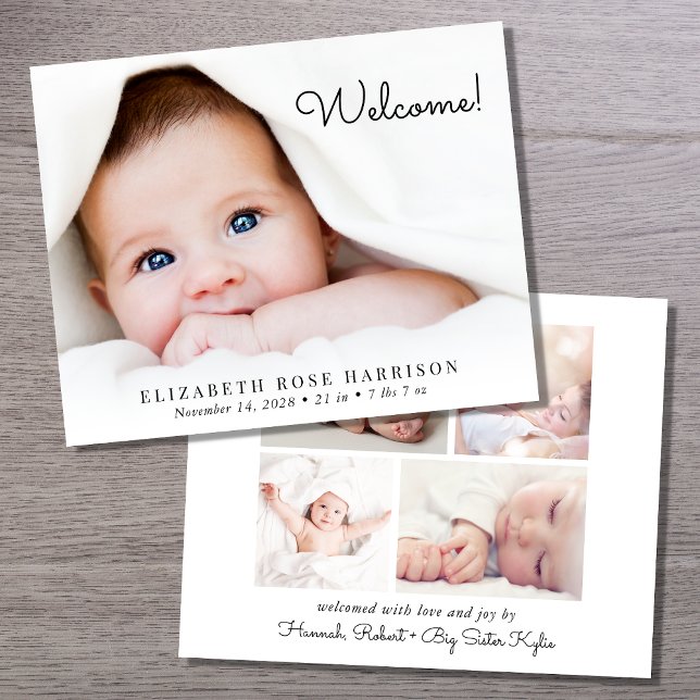Faire-part de naissance Collage de photos de bienv (Créateur téléchargé)