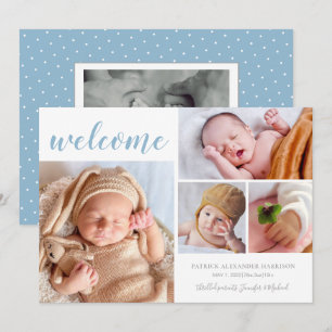 Faire-part de naissance Collage photo Bleu Blanc B