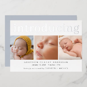 Faire-part de naissance Collage photo Silver Foil