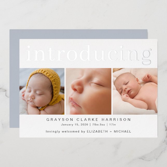 Faire-part de naissance Collage photo Silver Foil (Recto/Verso)