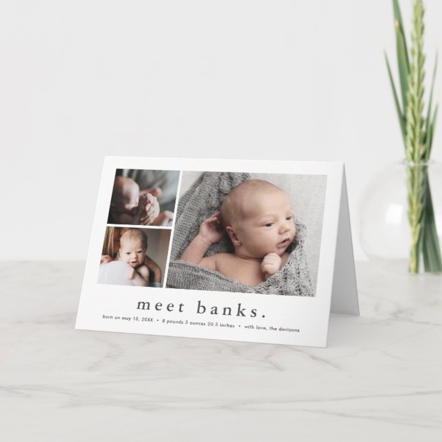 Faire-part de naissance Collage Photo Simple 3 Nom (Devant)