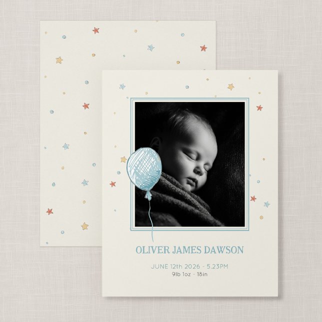 Faire-part de naissance compact Balloon Daydream B (Balloon Daydream - Compact New Baby Flat Photo Card)